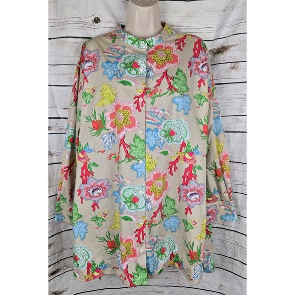 Natori Floral Cotton Night Sleep Shirt Nightgown XL Multi Color Button Asian - Picture 1 of 7